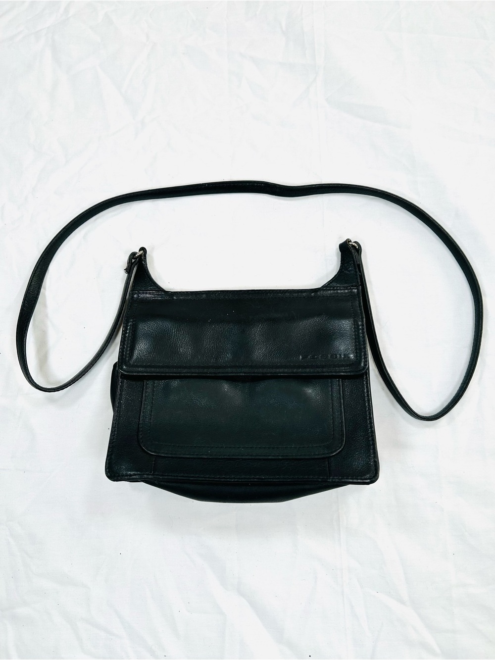 Vintage Fossil Black Leather Crossbody Bag